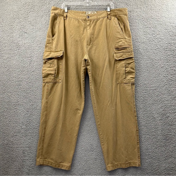 Vintage Plugg Cargo Pants Tan‎ Khaki Y2K Skater Baggy Street 100% Cotton 40 x 30 - Picture 1 of 8